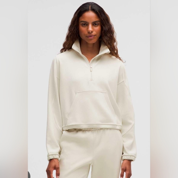 lululemon athletica Tops - Lululemon Brushed Softstreme Half Zip Pullover Bone Size 12 Cropped Funnel Neck